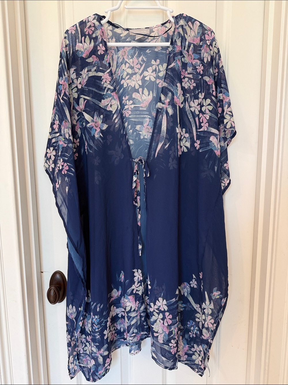 Nordstrom Navy Floral Sheer Swim Coverup